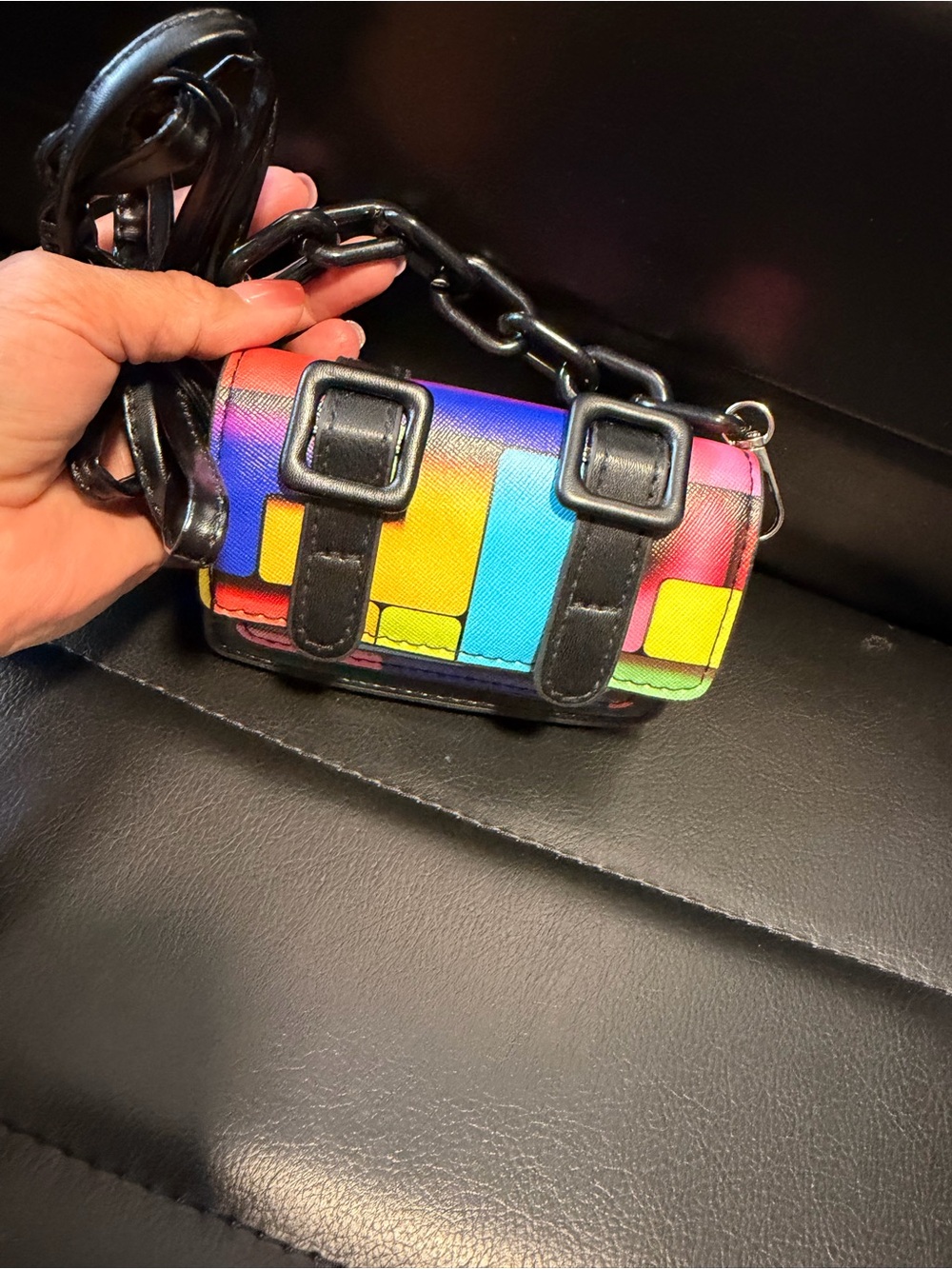 Multicolor Rainbow Mini Shoulder Bag with Black Trim